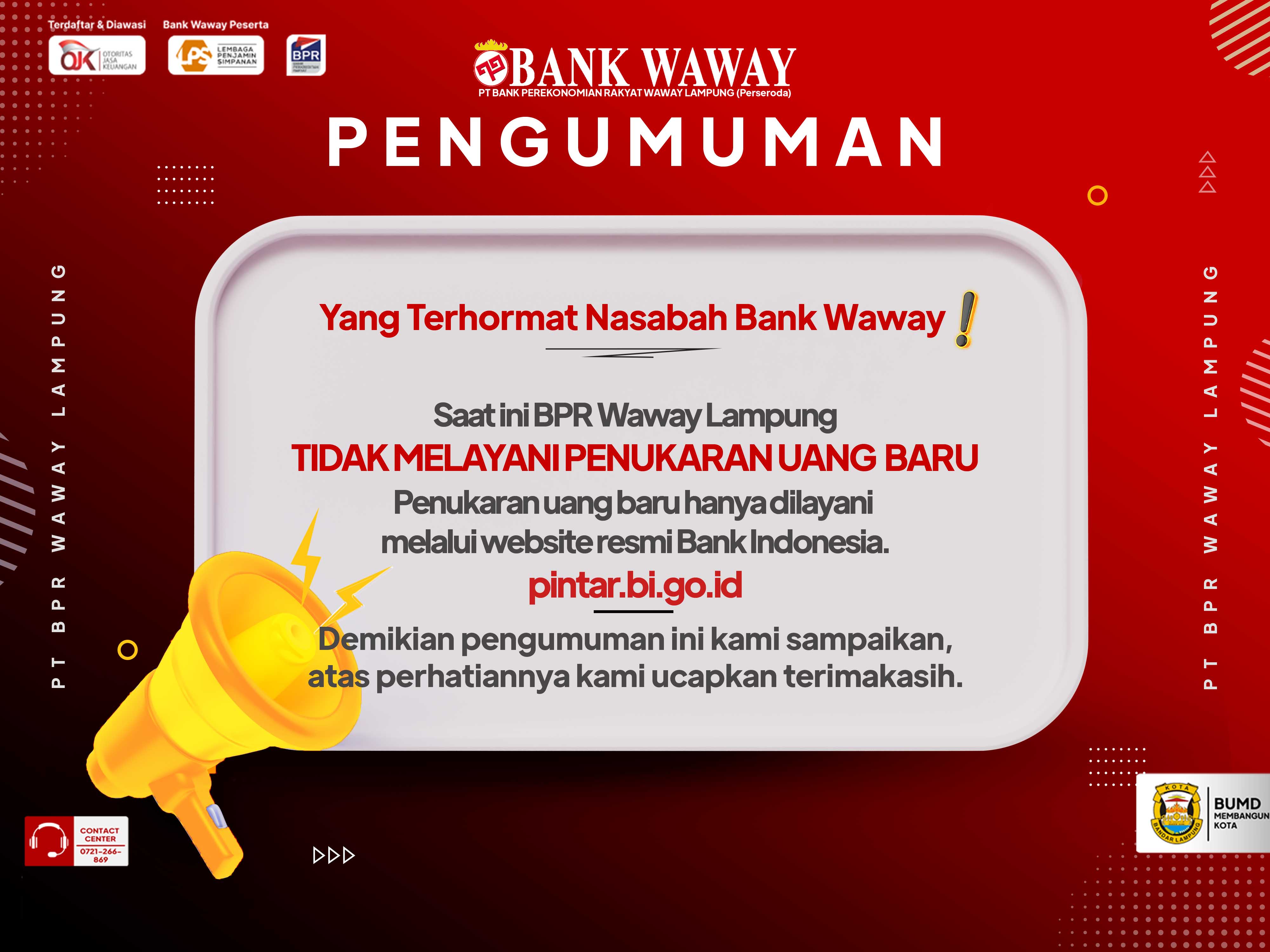 BPR Waway Lampung: Penukaran Uang Baru Hanya Melalui Website Resmi BI